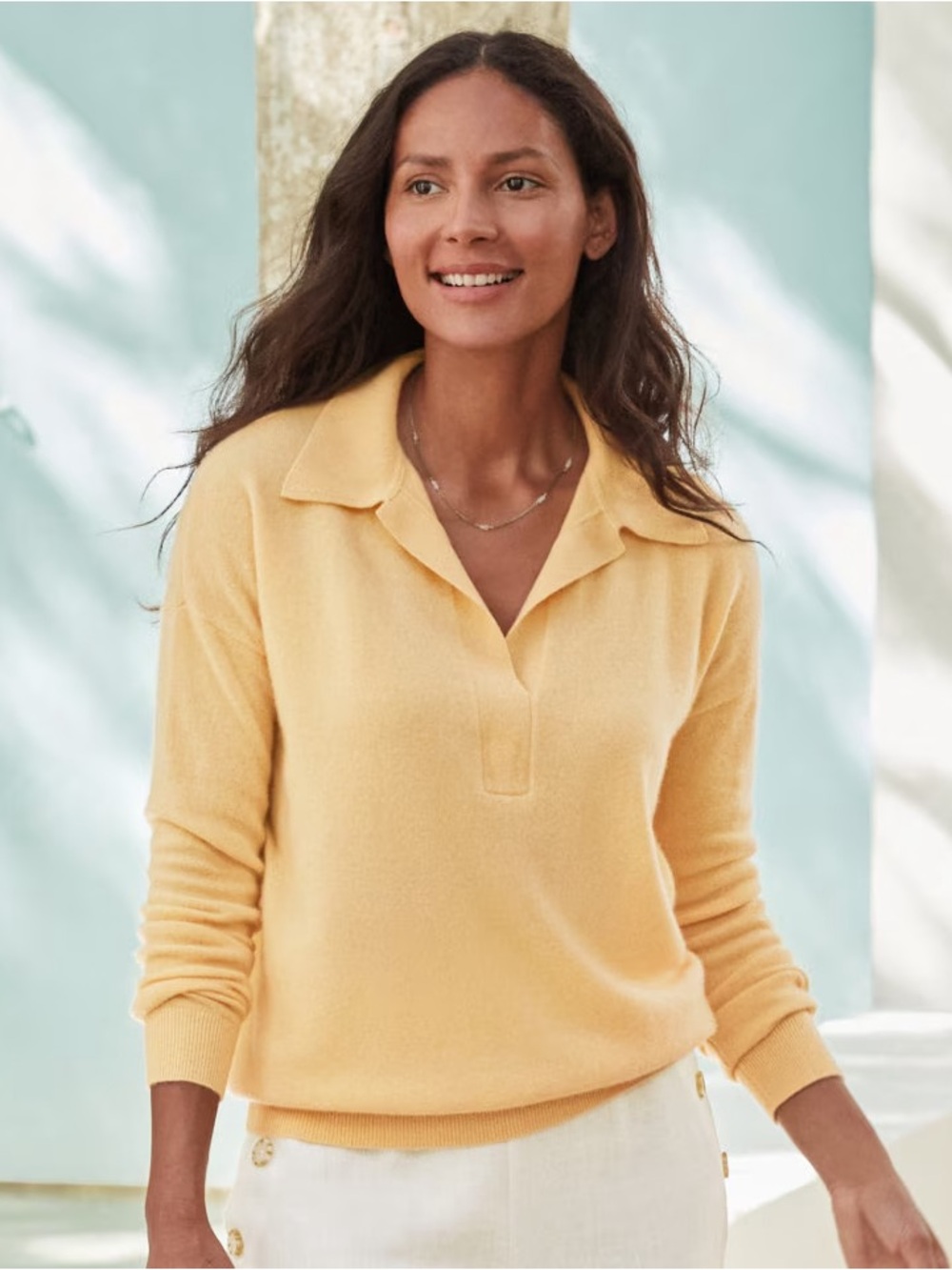 Garnet Hill Essential Cashmere Polo Sweater Size Small